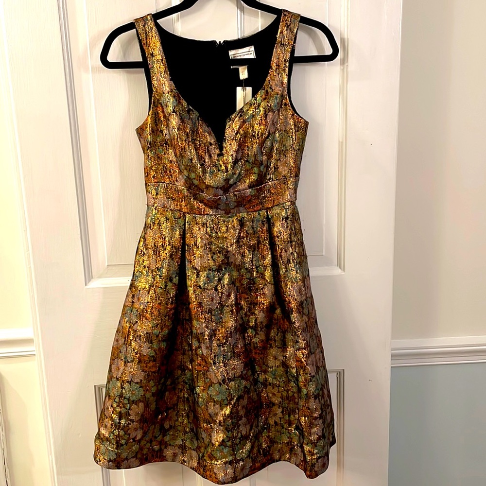 NWT Stunning Gold Shimmer A-Line Knee Length Dress